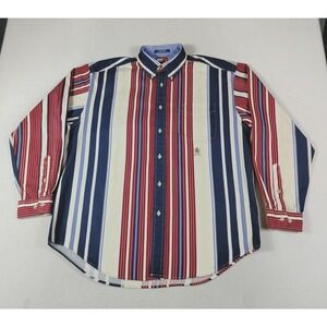 Vintage 90s Tommy Hilfiger Shirt Mens Large Multicolor Stripe Crest Colorblock